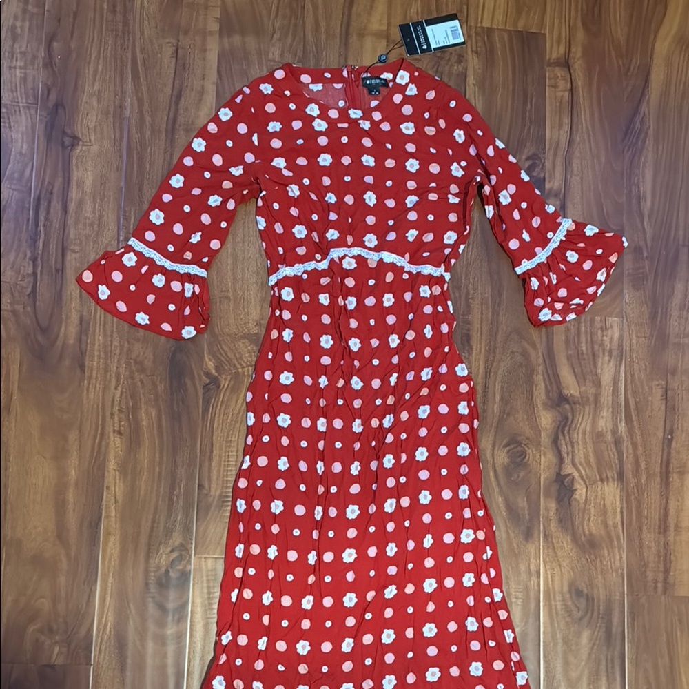 Red Floral Polkadot 70s style Dress